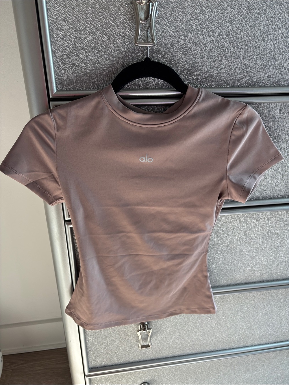 Alo Ribbed T shirt with stretch size small. SOLD OUT color. Grave